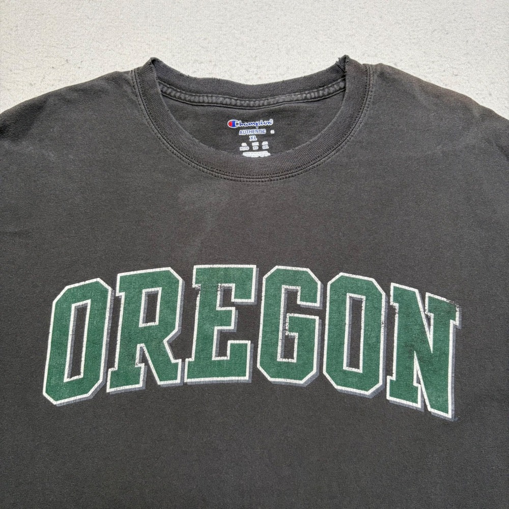 Champion T-Shirt Mens XL Black Oregon Ducks Y2K Distressed Graphic‎ Tee